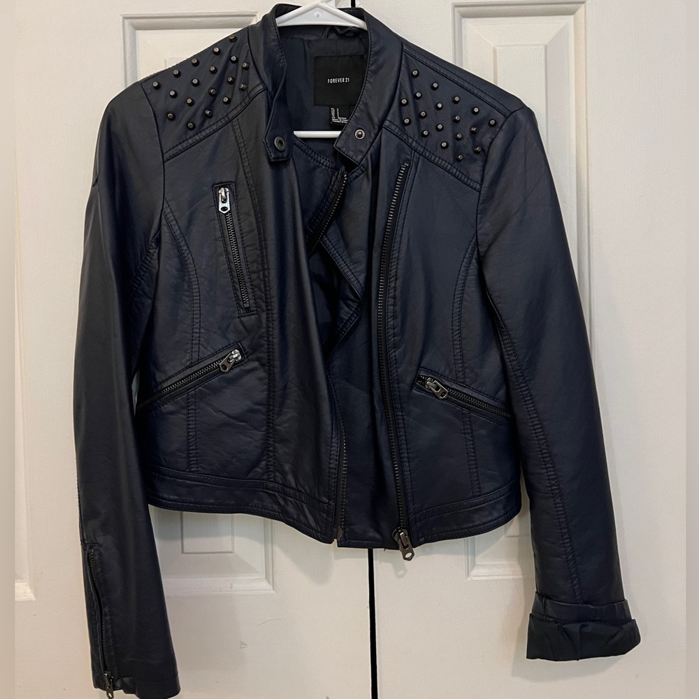 Navy Forever 21 leather jacket